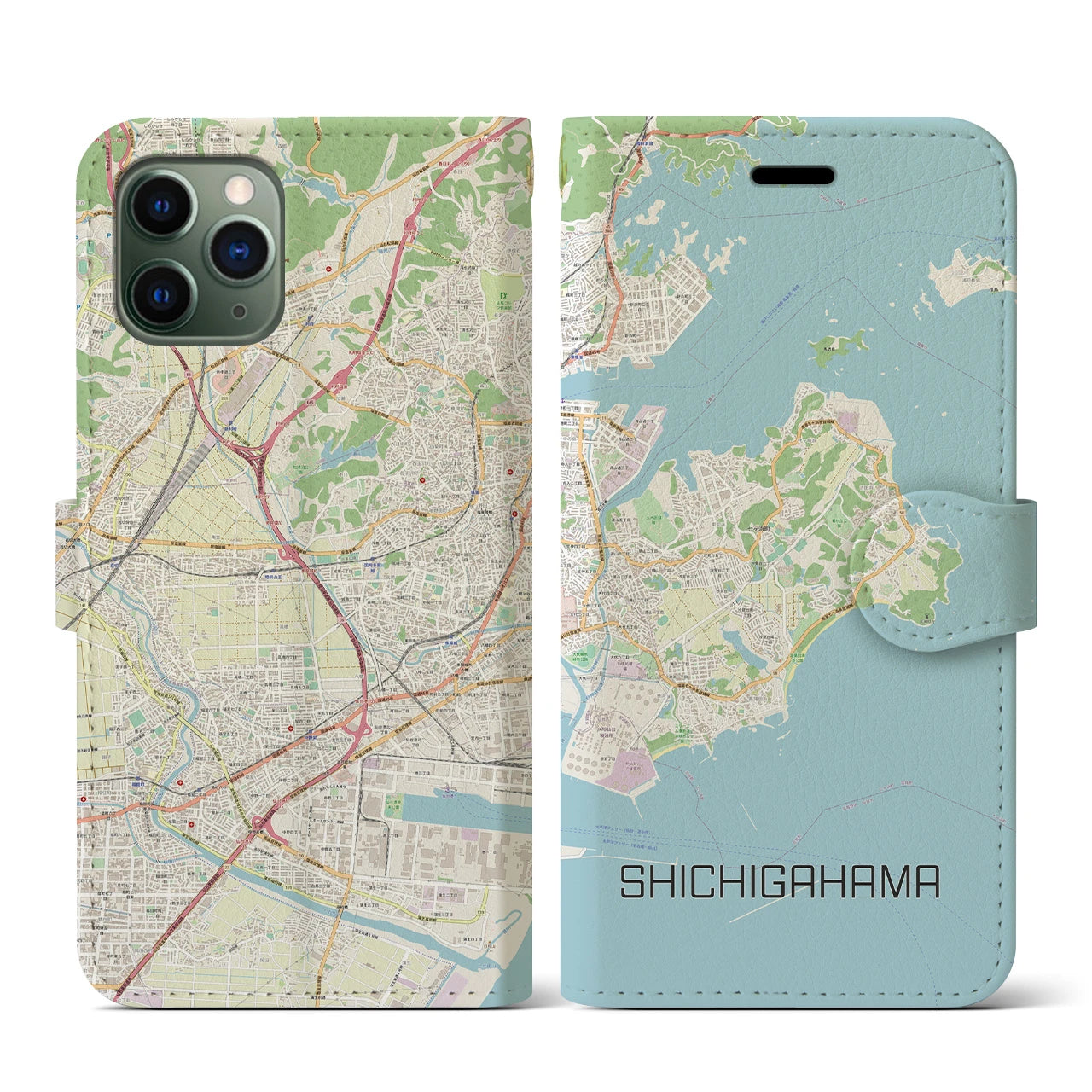 【七ヶ浜】地図柄iPhoneケース（手帳両面タイプ・ナチュラル）iPhone 11 Pro 用