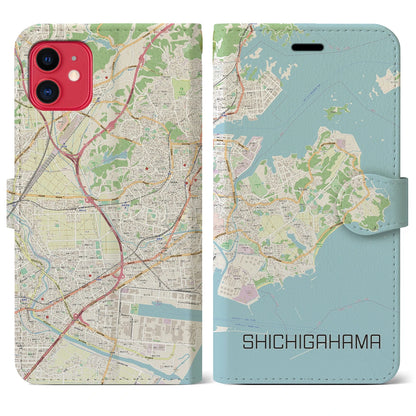 【七ヶ浜（宮城県）】地図柄iPhoneケース（手帳タイプ）ナチュラル・iPhone 11 用