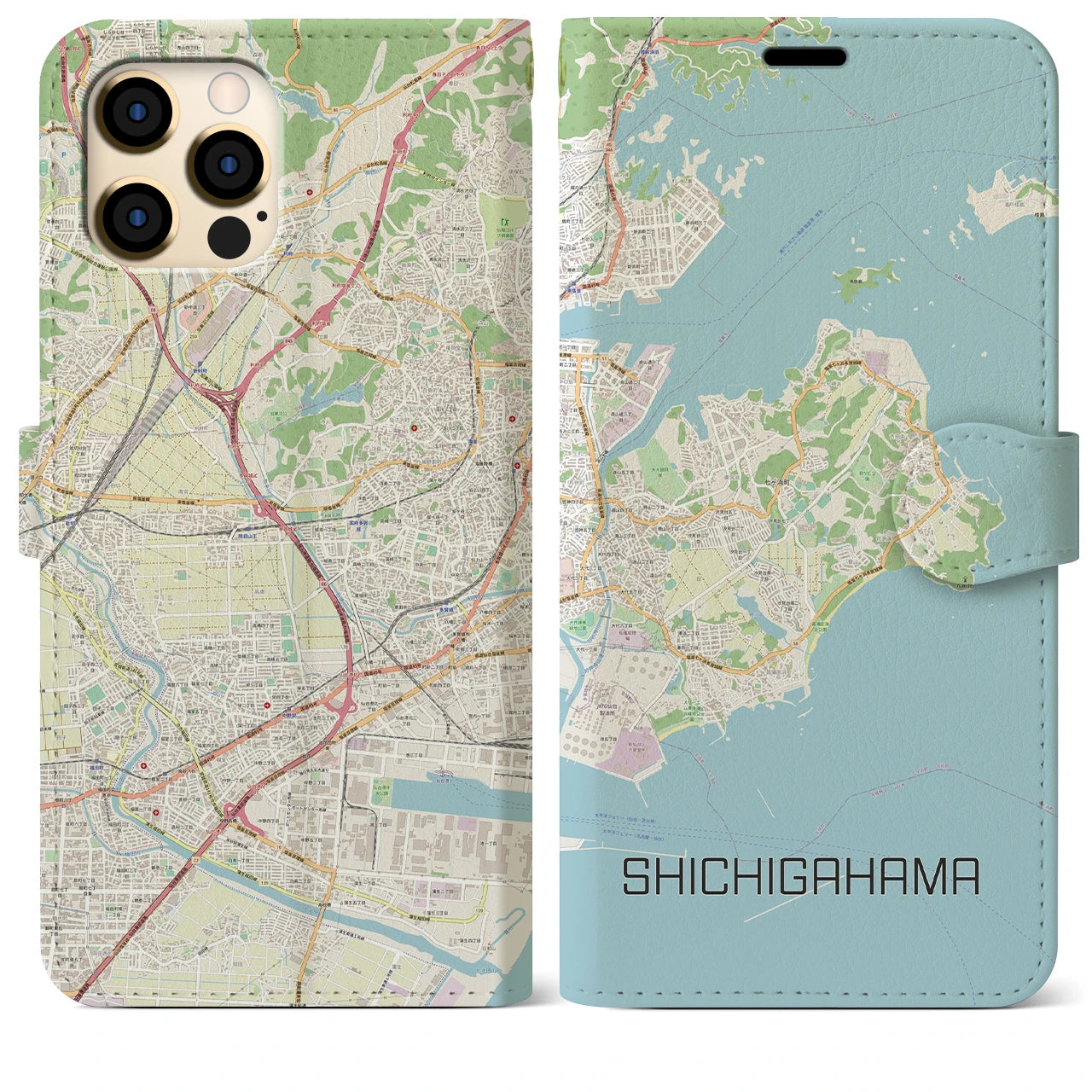 【七ヶ浜】地図柄iPhoneケース（手帳両面タイプ・ナチュラル）iPhone 12 Pro Max 用