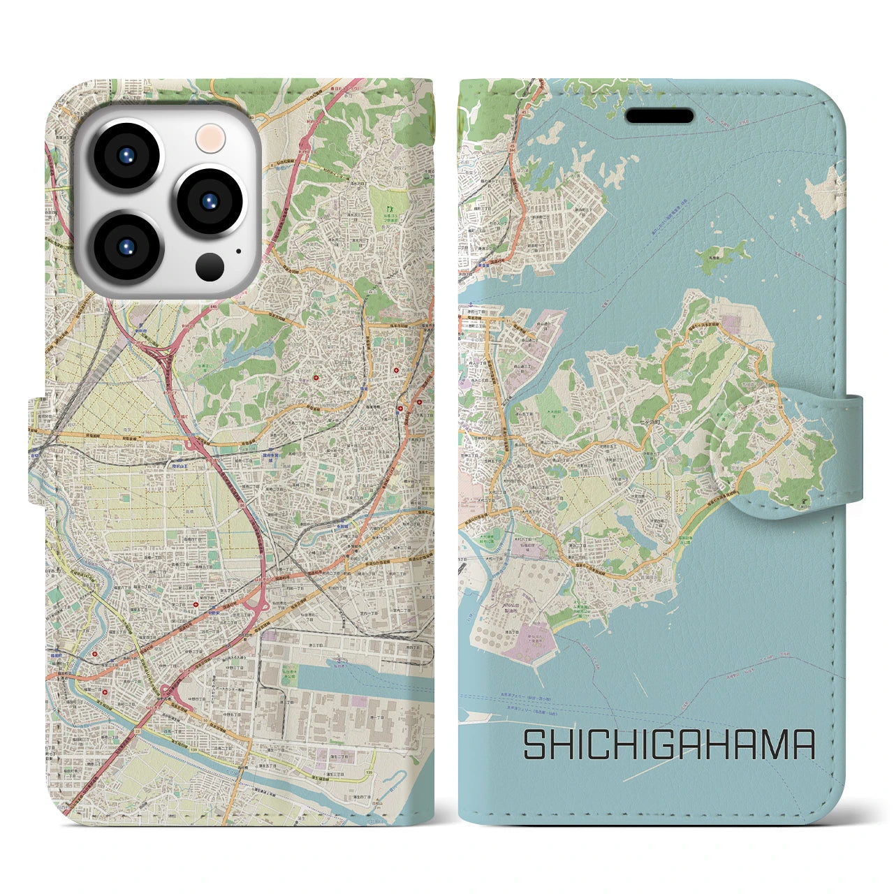 【七ヶ浜】地図柄iPhoneケース（手帳両面タイプ・ナチュラル）iPhone 13 Pro 用