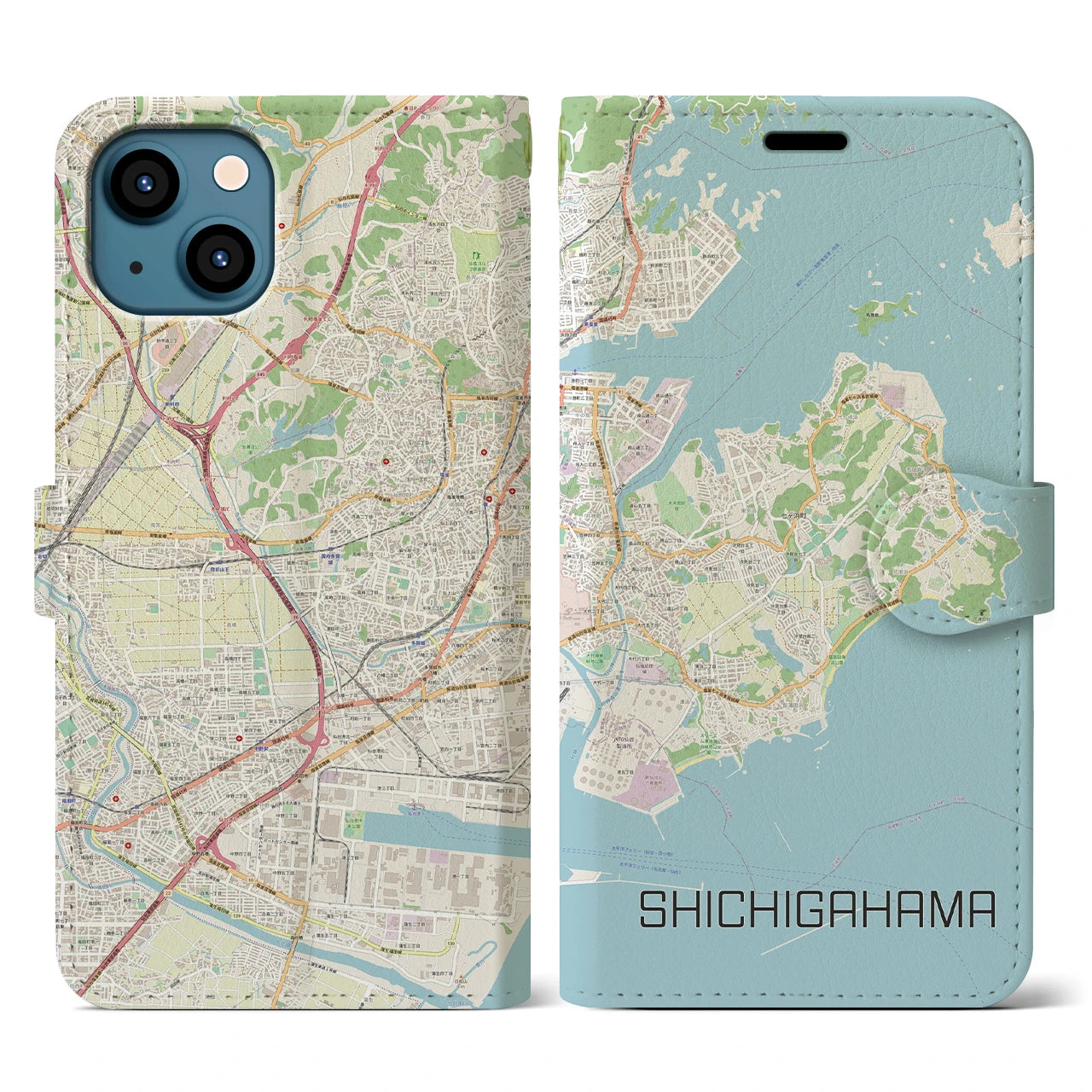 【七ヶ浜】地図柄iPhoneケース（手帳両面タイプ・ナチュラル）iPhone 13 用