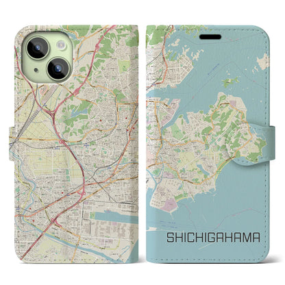 【七ヶ浜（宮城県）】地図柄iPhoneケース（手帳タイプ）ナチュラル・iPhone 15 用