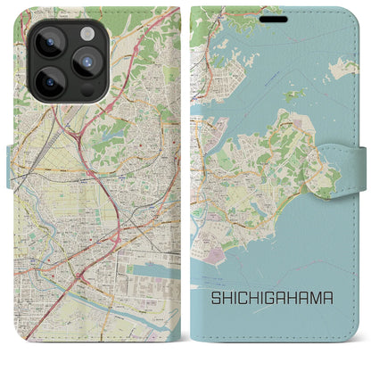【七ヶ浜（宮城県）】地図柄iPhoneケース（手帳タイプ）ナチュラル・iPhone 15 Pro Max 用