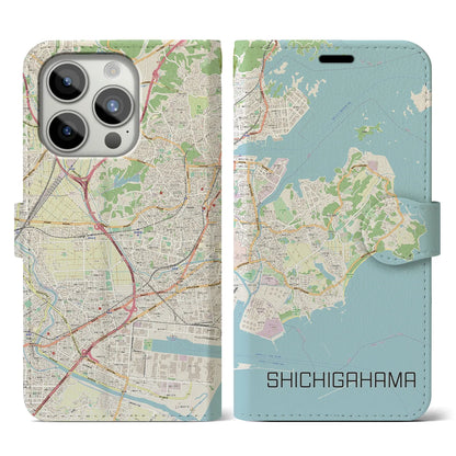 【七ヶ浜（宮城県）】地図柄iPhoneケース（手帳タイプ）ナチュラル・iPhone 15 Pro 用
