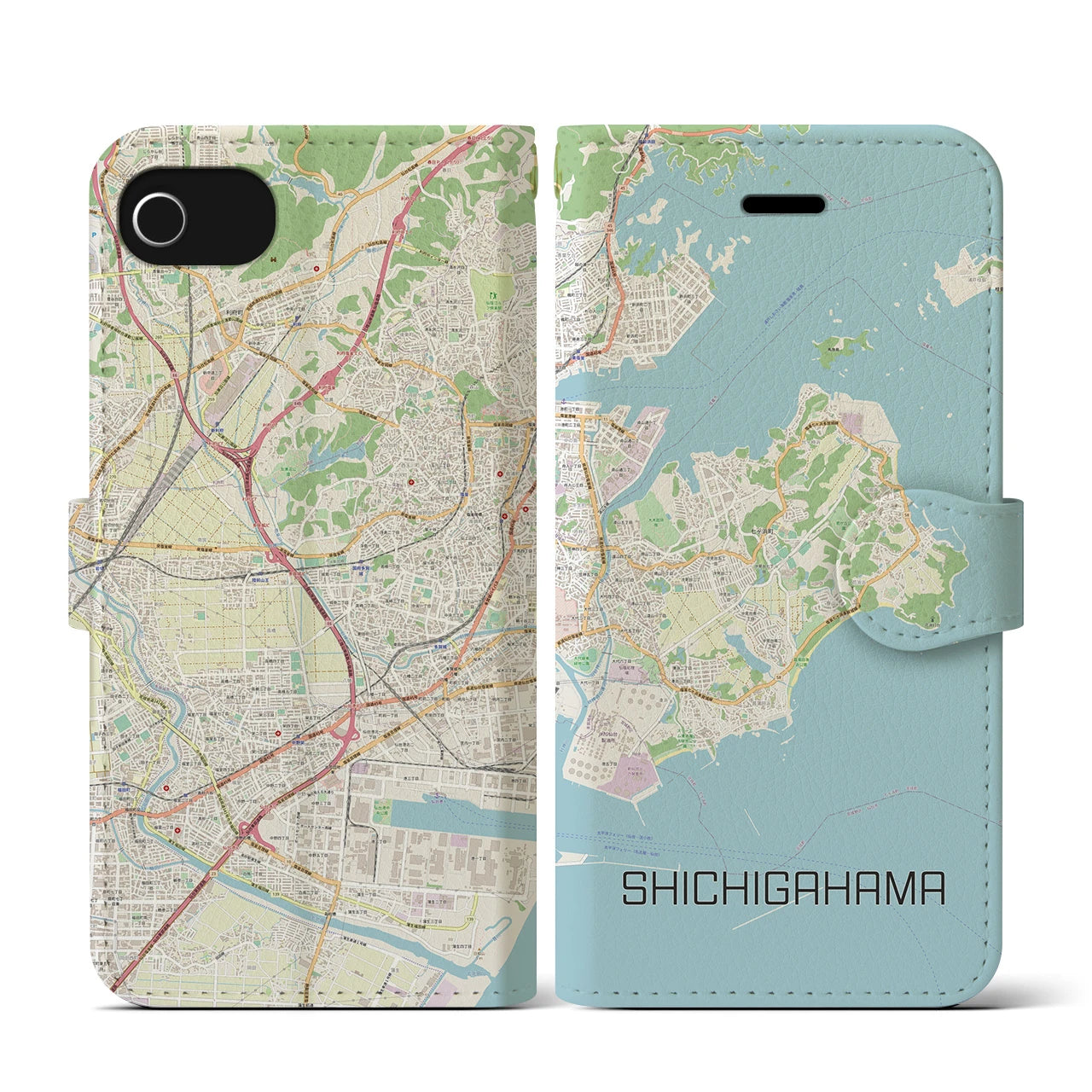 【七ヶ浜】地図柄iPhoneケース（手帳両面タイプ・ナチュラル）iPhone SE（第3 / 第2世代） / 8 / 7 / 6s / 6 用