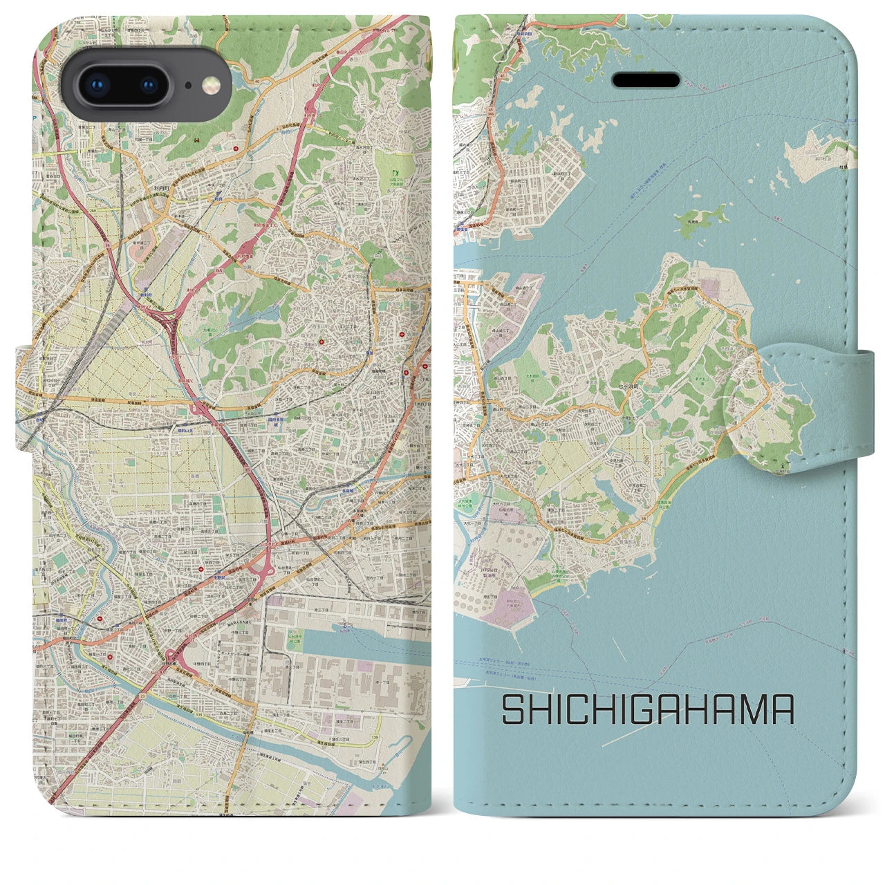 【七ヶ浜】地図柄iPhoneケース（手帳両面タイプ・ナチュラル）iPhone 8Plus /7Plus / 6sPlus / 6Plus 用