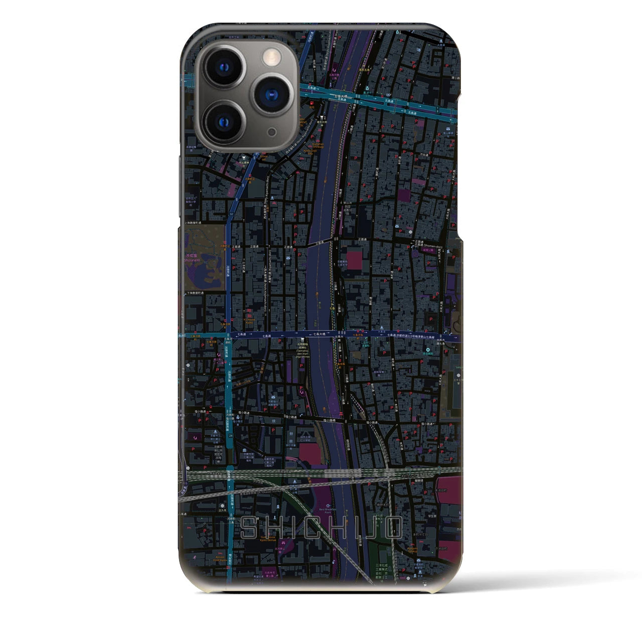 【七条】地図柄iPhoneケース（バックカバータイプ・ブラック）iPhone 11 Pro Max 用