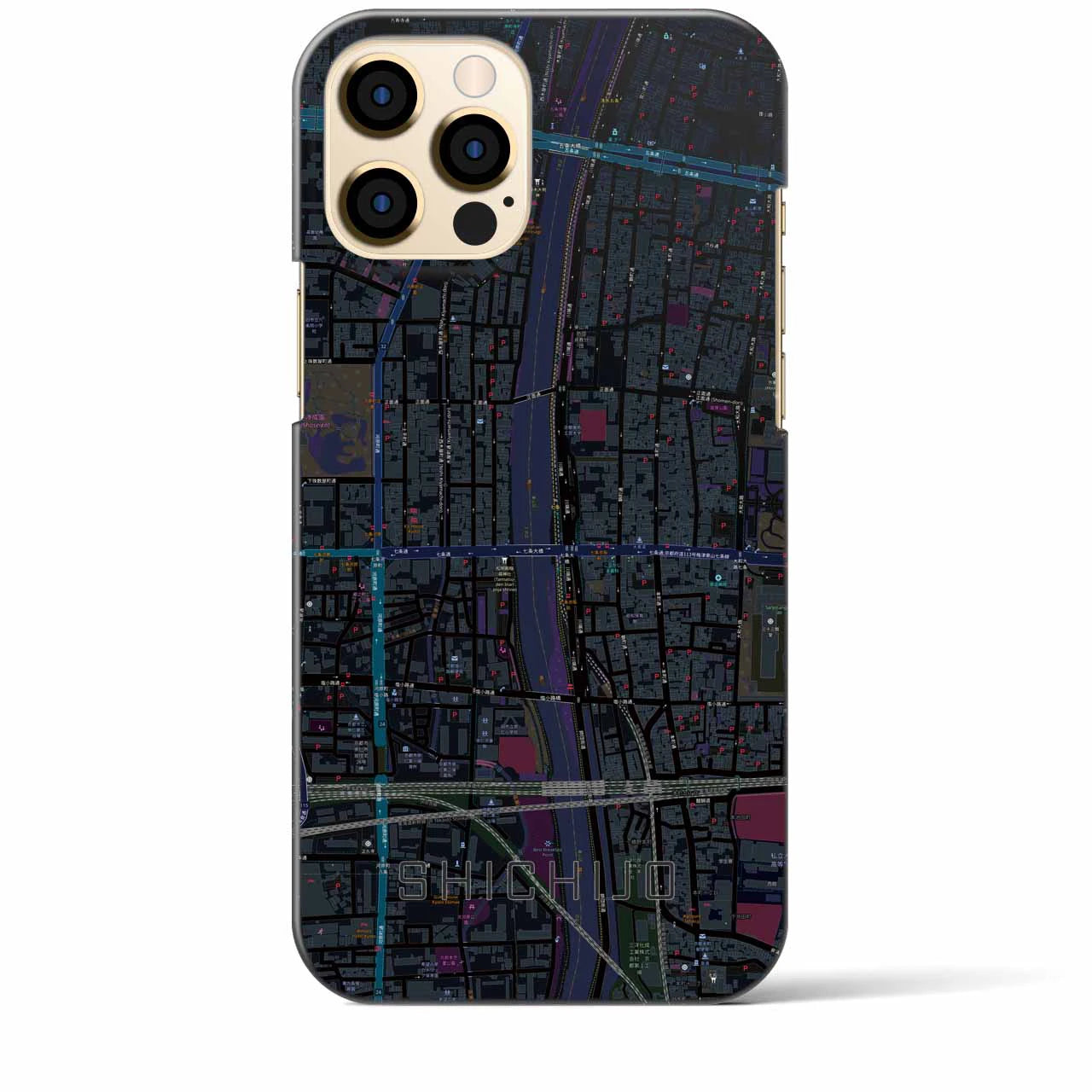 【七条】地図柄iPhoneケース（バックカバータイプ・ブラック）iPhone 12 Pro Max 用
