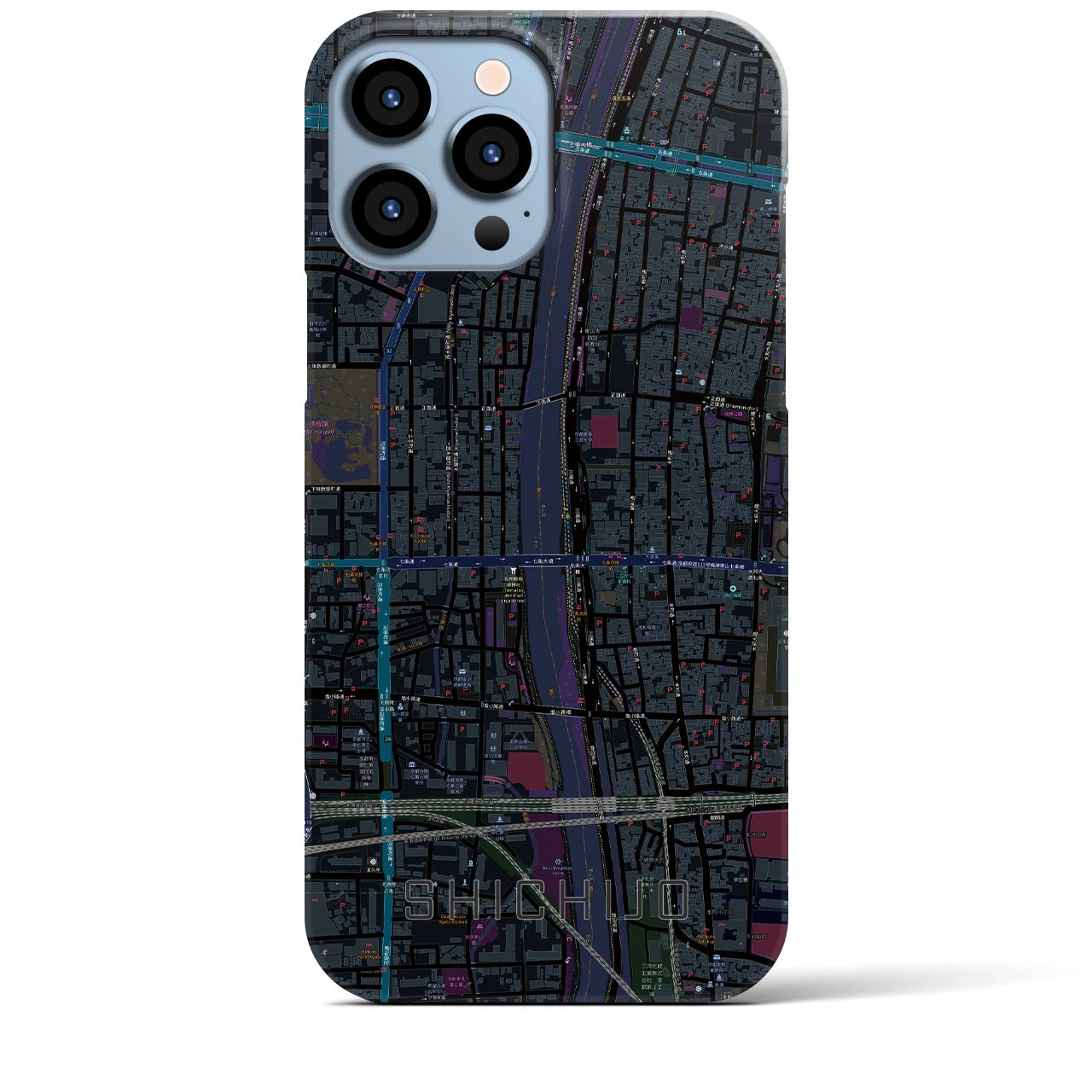 【七条】地図柄iPhoneケース（バックカバータイプ・ブラック）iPhone 13 Pro Max 用