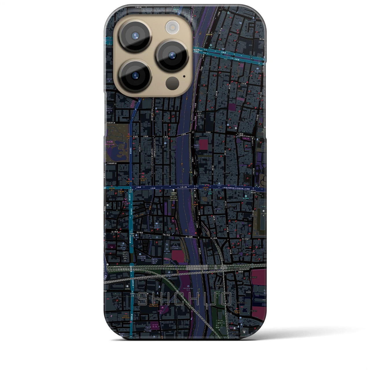【七条】地図柄iPhoneケース（バックカバータイプ・ブラック）iPhone 14 Pro Max 用