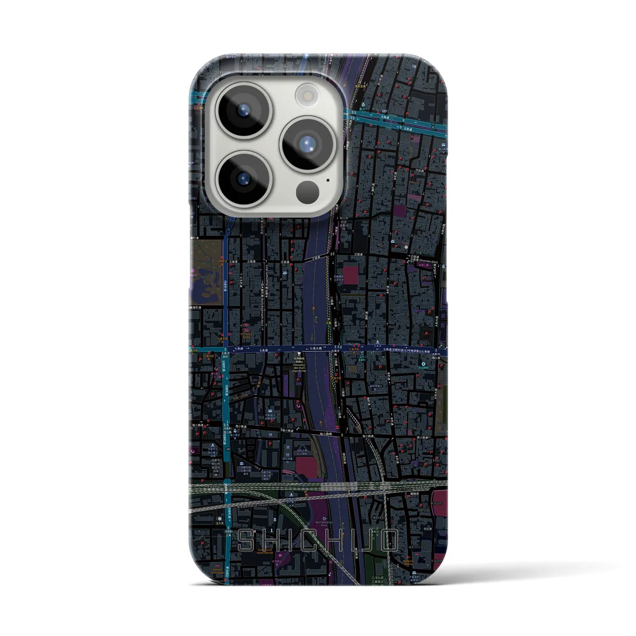 【七条】地図柄iPhoneケース（バックカバータイプ・ブラック）iPhone 15 Pro 用