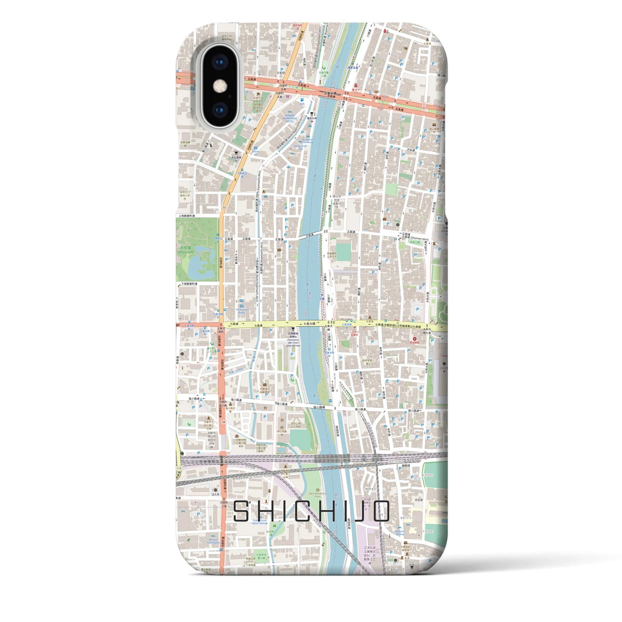 【七条】地図柄iPhoneケース（バックカバータイプ・ナチュラル）iPhone XS Max 用