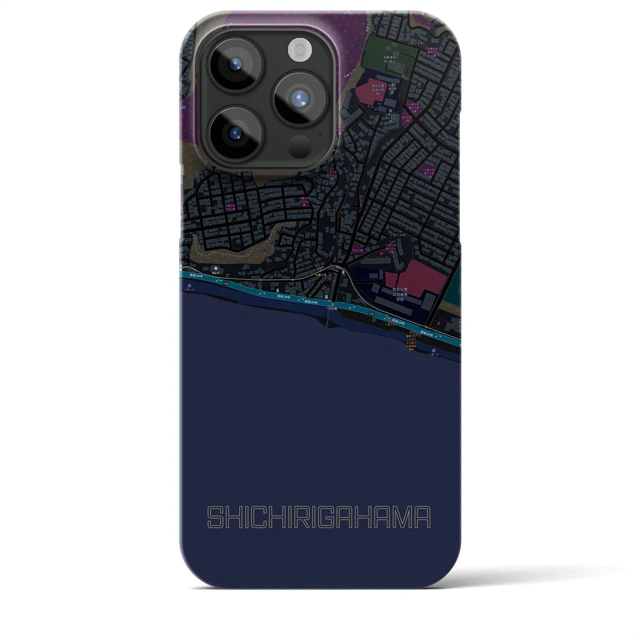 【七里ヶ浜】地図柄iPhoneケース（バックカバータイプ・ブラック）iPhone 15 Pro Max 用