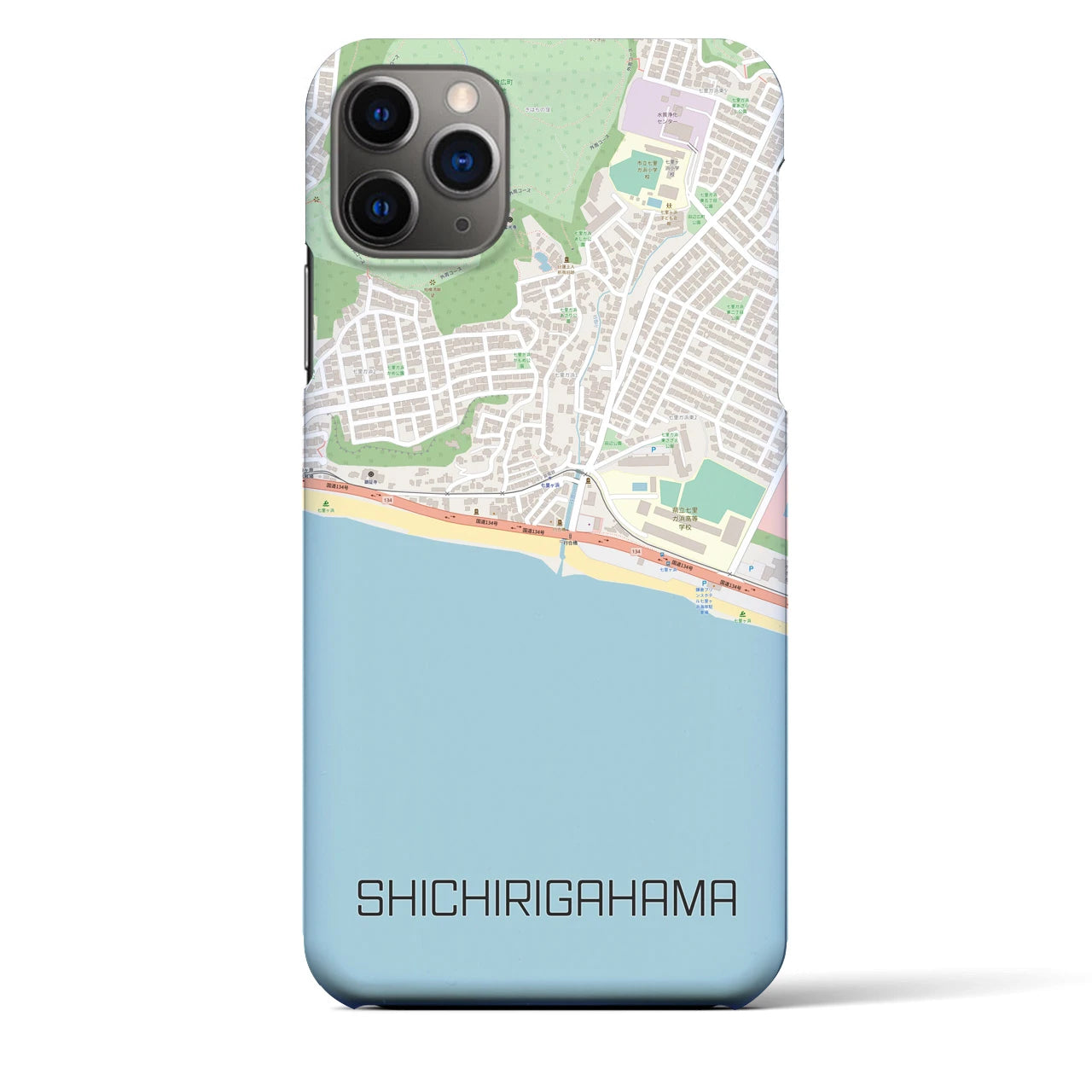 【七里ヶ浜】地図柄iPhoneケース（バックカバータイプ・ナチュラル）iPhone 11 Pro Max 用
