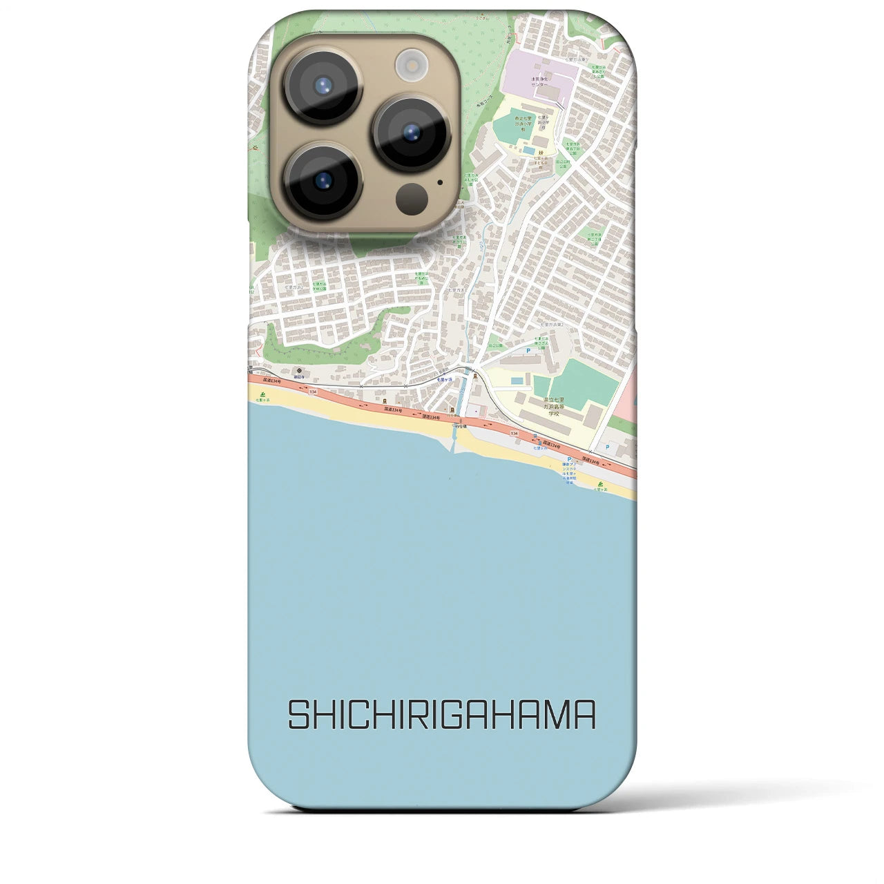 【七里ヶ浜】地図柄iPhoneケース（バックカバータイプ・ナチュラル）iPhone 14 Pro Max 用