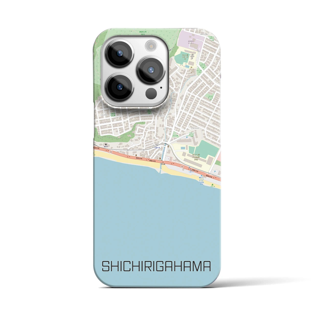 【七里ヶ浜】地図柄iPhoneケース（バックカバータイプ・ナチュラル）iPhone 14 Pro 用
