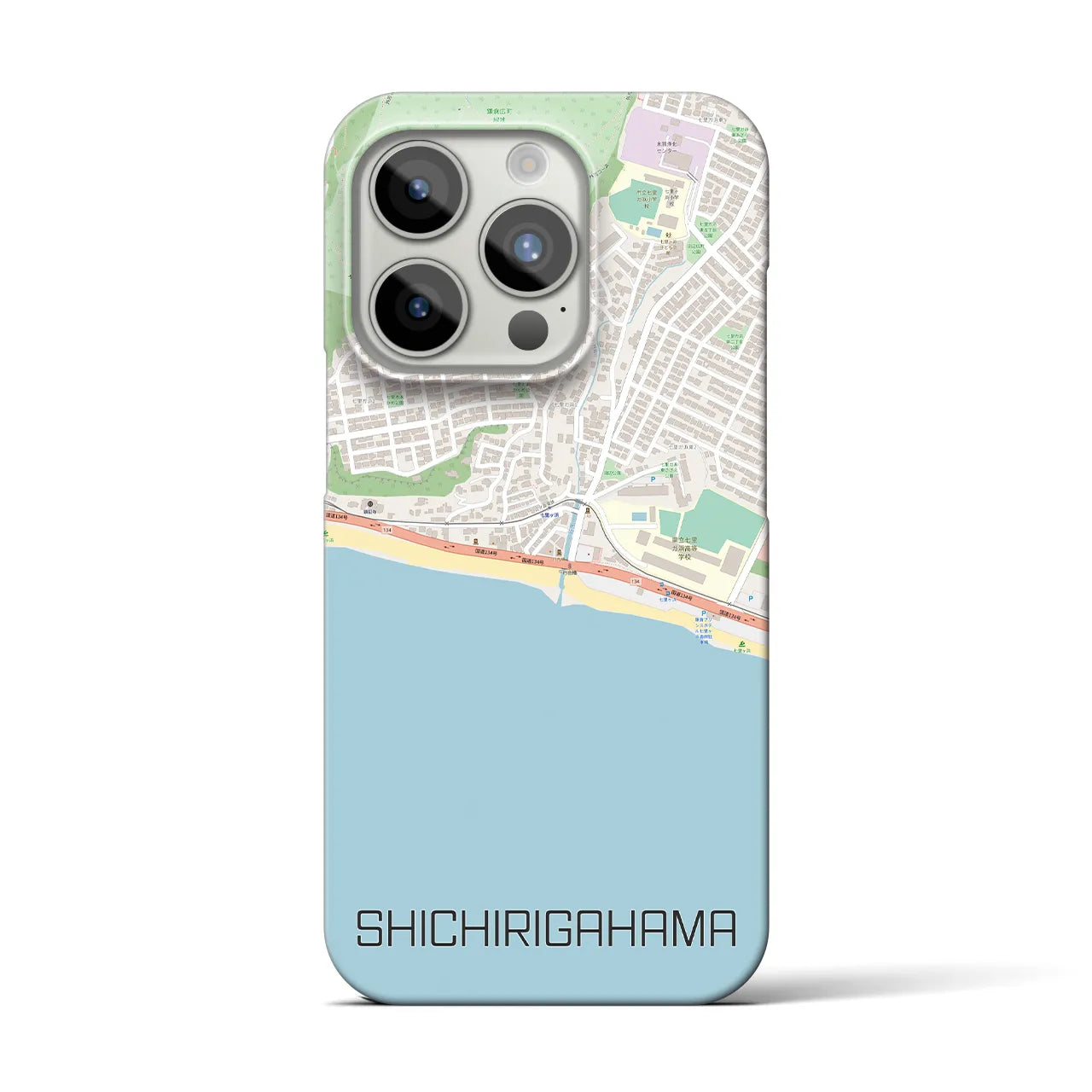【七里ヶ浜】地図柄iPhoneケース（バックカバータイプ・ナチュラル）iPhone 15 Pro 用