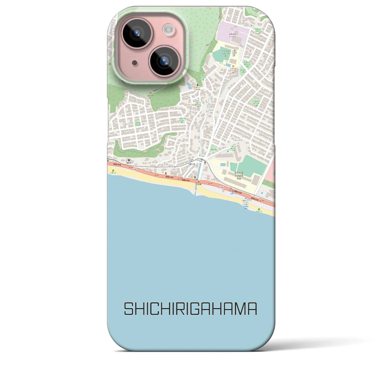 【七里ヶ浜】地図柄iPhoneケース（バックカバータイプ・ナチュラル）iPhone 15 Plus 用