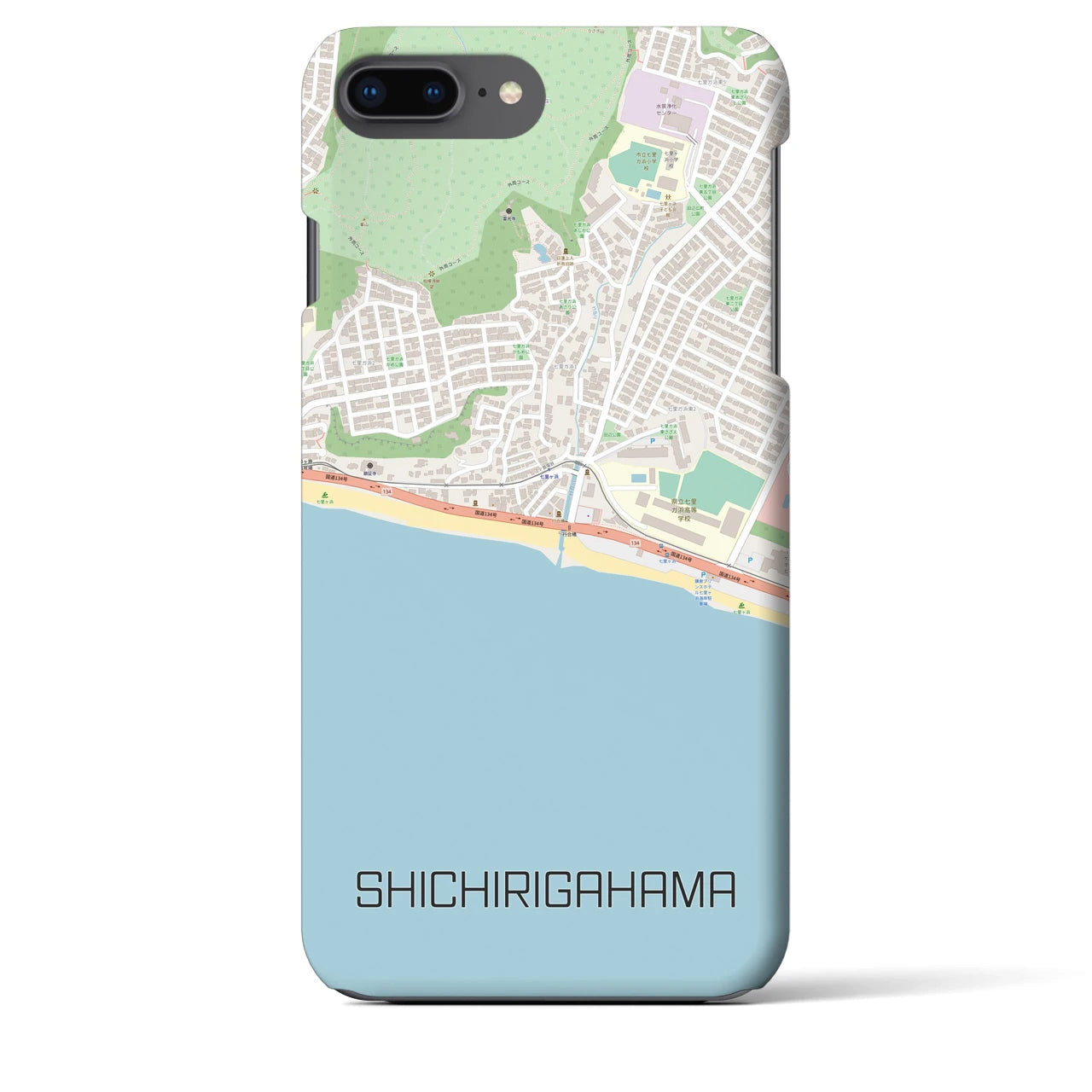 【七里ヶ浜】地図柄iPhoneケース（バックカバータイプ・ナチュラル）iPhone 8Plus /7Plus / 6sPlus / 6Plus 用