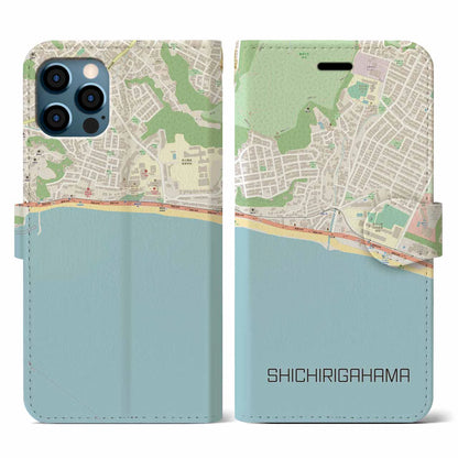 【七里ヶ浜（神奈川県）】地図柄iPhoneケース（手帳タイプ）ナチュラル・iPhone 12 / 12 Pro 用