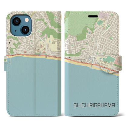 【七里ヶ浜（神奈川県）】地図柄iPhoneケース（手帳タイプ）ナチュラル・iPhone 13 用