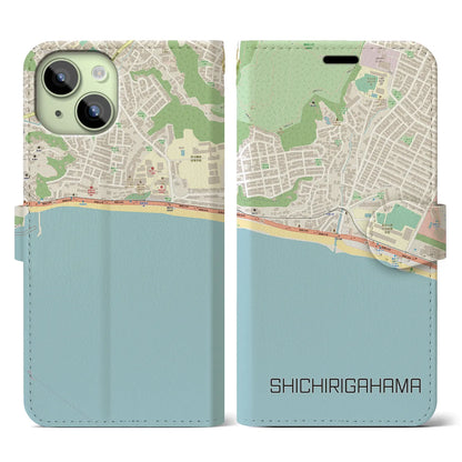 【七里ヶ浜（神奈川県）】地図柄iPhoneケース（手帳タイプ）ナチュラル・iPhone 15 用