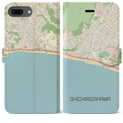【七里ヶ浜（神奈川県）】地図柄iPhoneケース（手帳タイプ）ナチュラル・iPhone 8Plus /7Plus / 6sPlus / 6Plus 用