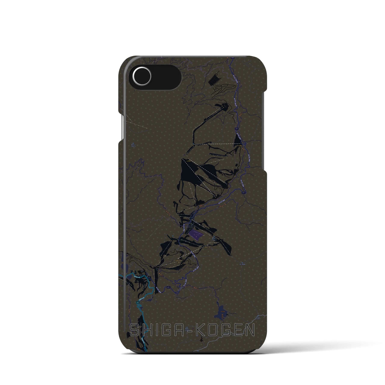 【志賀高原】地図柄iPhoneケース（バックカバータイプ・ブラック）iPhone SE（第3 / 第2世代） / 8 / 7 / 6s / 6 用