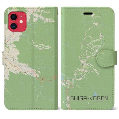【志賀高原（長野県）】地図柄iPhoneケース（手帳タイプ）ナチュラル・iPhone 11 用