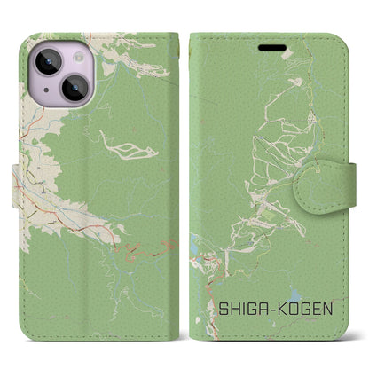 【志賀高原（長野県）】地図柄iPhoneケース（手帳タイプ）ナチュラル・iPhone 14 用