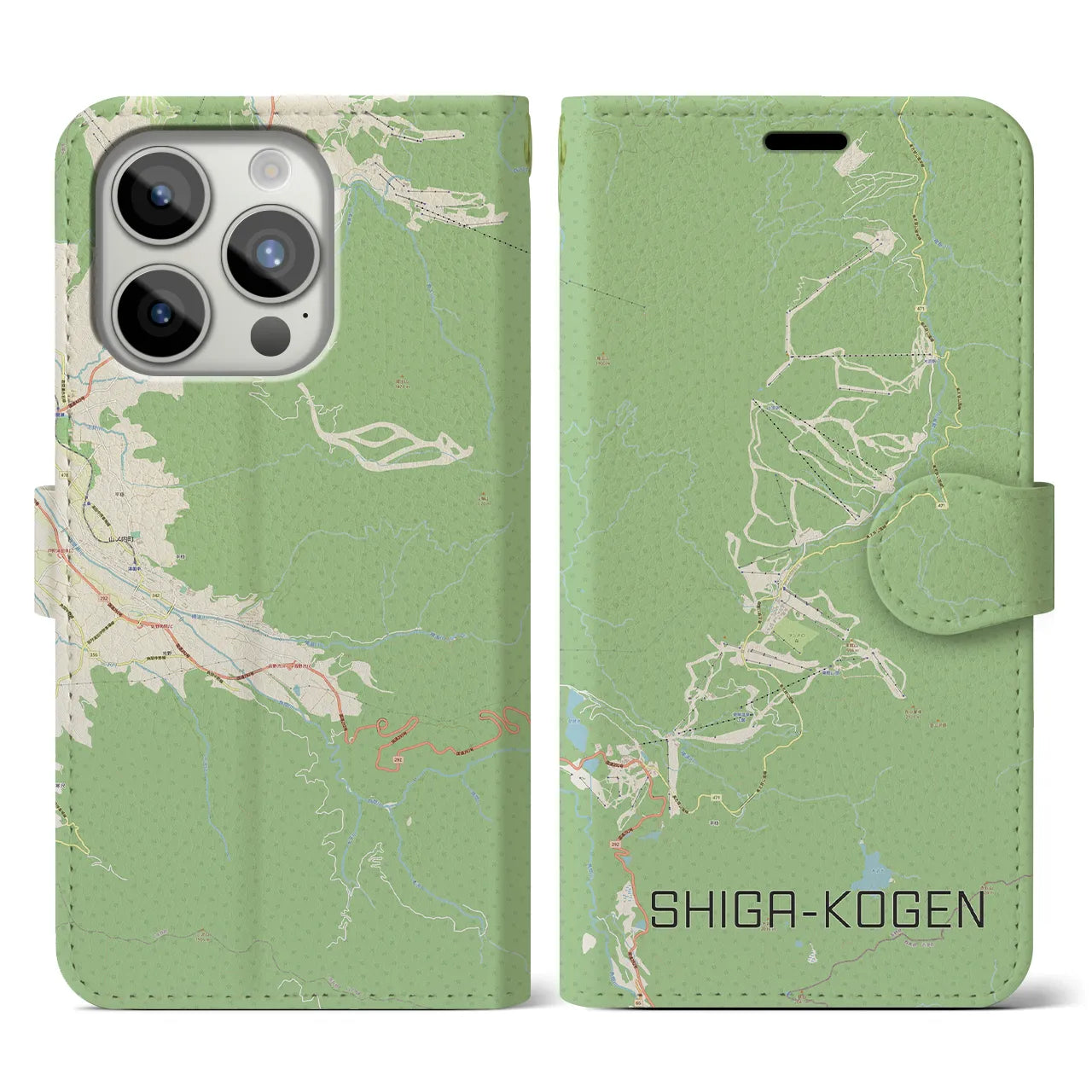 【志賀高原】地図柄iPhoneケース（手帳両面タイプ・ナチュラル）iPhone 15 Pro 用