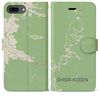 【志賀高原（長野県）】地図柄iPhoneケース（手帳タイプ）ナチュラル・iPhone 8Plus /7Plus / 6sPlus / 6Plus 用