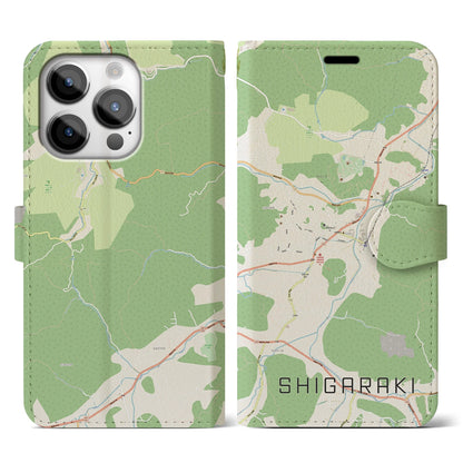 【信楽（滋賀県）】地図柄iPhoneケース（手帳タイプ）ナチュラル・iPhone 14 Pro 用