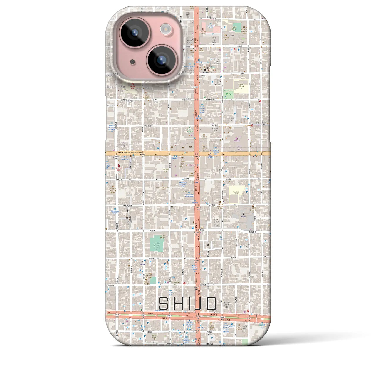 【四条】地図柄iPhoneケース（バックカバータイプ・ナチュラル）iPhone 15 Plus 用