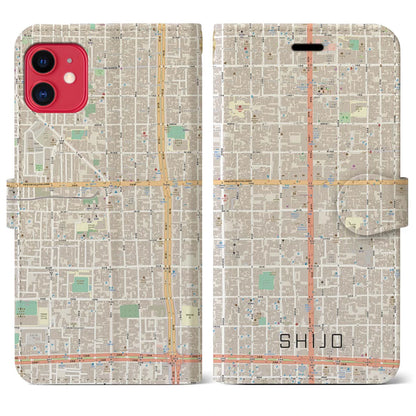【四条（京都府）】地図柄iPhoneケース（手帳タイプ）ナチュラル・iPhone 11 用