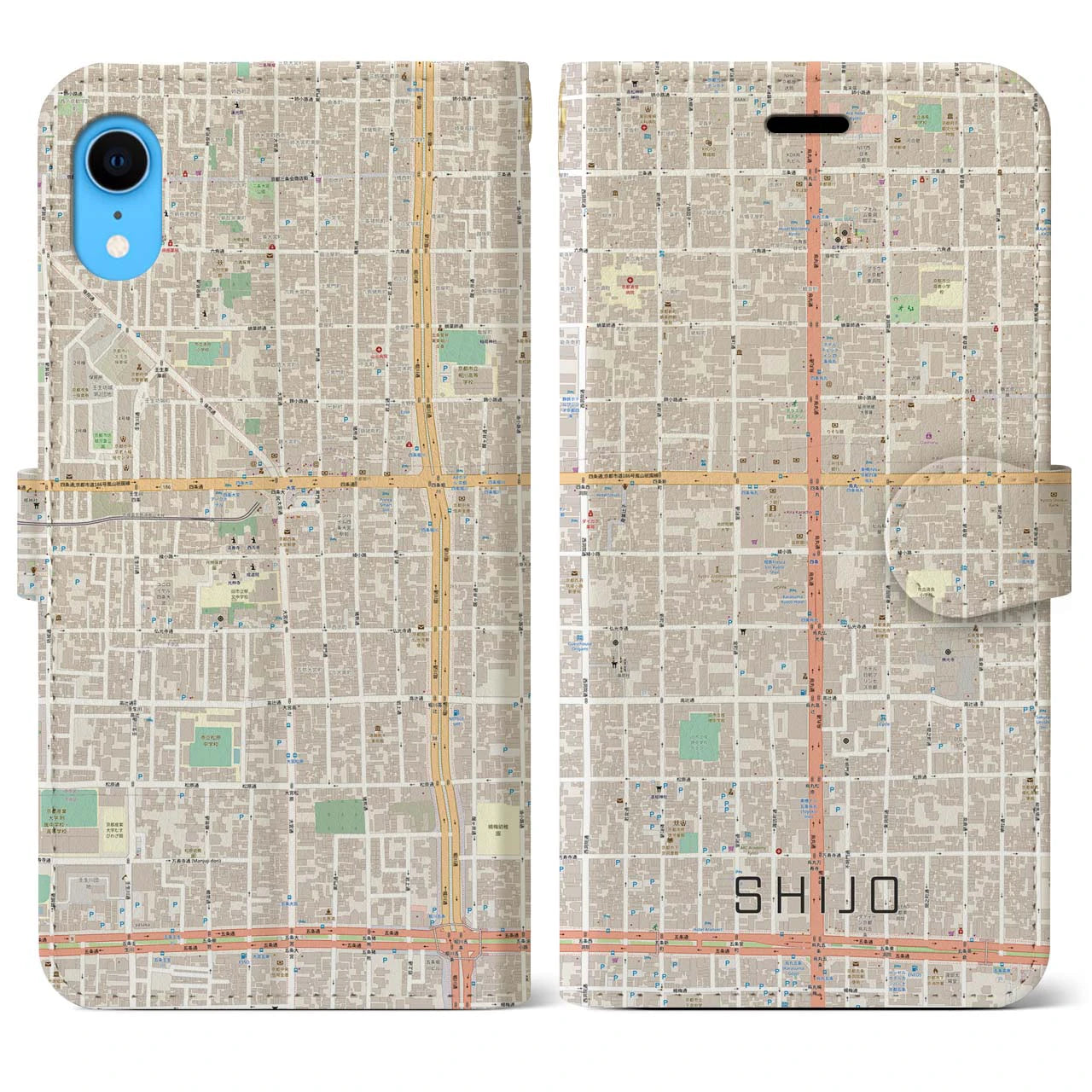 【四条】地図柄iPhoneケース（手帳両面タイプ・ナチュラル）iPhone XR 用