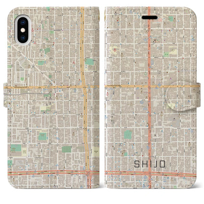 【四条（京都府）】地図柄iPhoneケース（手帳タイプ）ナチュラル・iPhone XS Max 用