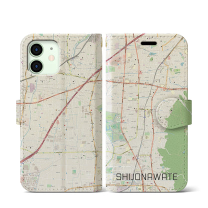 【四条畷（大阪府）】地図柄iPhoneケース（手帳タイプ）ナチュラル・iPhone 12 mini 用