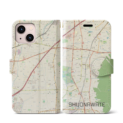 【四条畷（大阪府）】地図柄iPhoneケース（手帳タイプ）ナチュラル・iPhone 13 mini 用