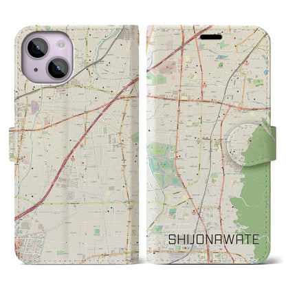 【四条畷（大阪府）】地図柄iPhoneケース（手帳タイプ）ナチュラル・iPhone 14 用