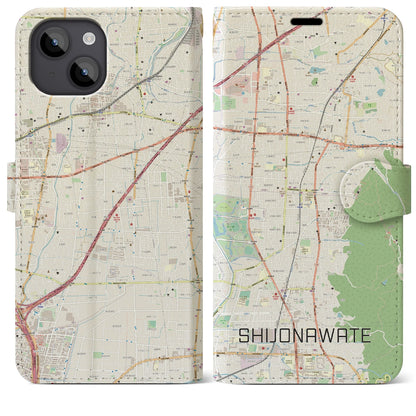 【四条畷（大阪府）】地図柄iPhoneケース（手帳タイプ）ナチュラル・iPhone 14 Plus 用