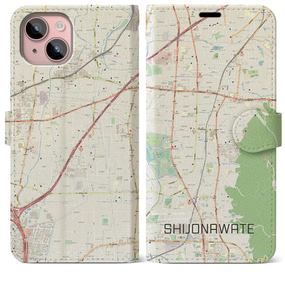 【四条畷（大阪府）】地図柄iPhoneケース（手帳タイプ）ナチュラル・iPhone 15 Plus 用