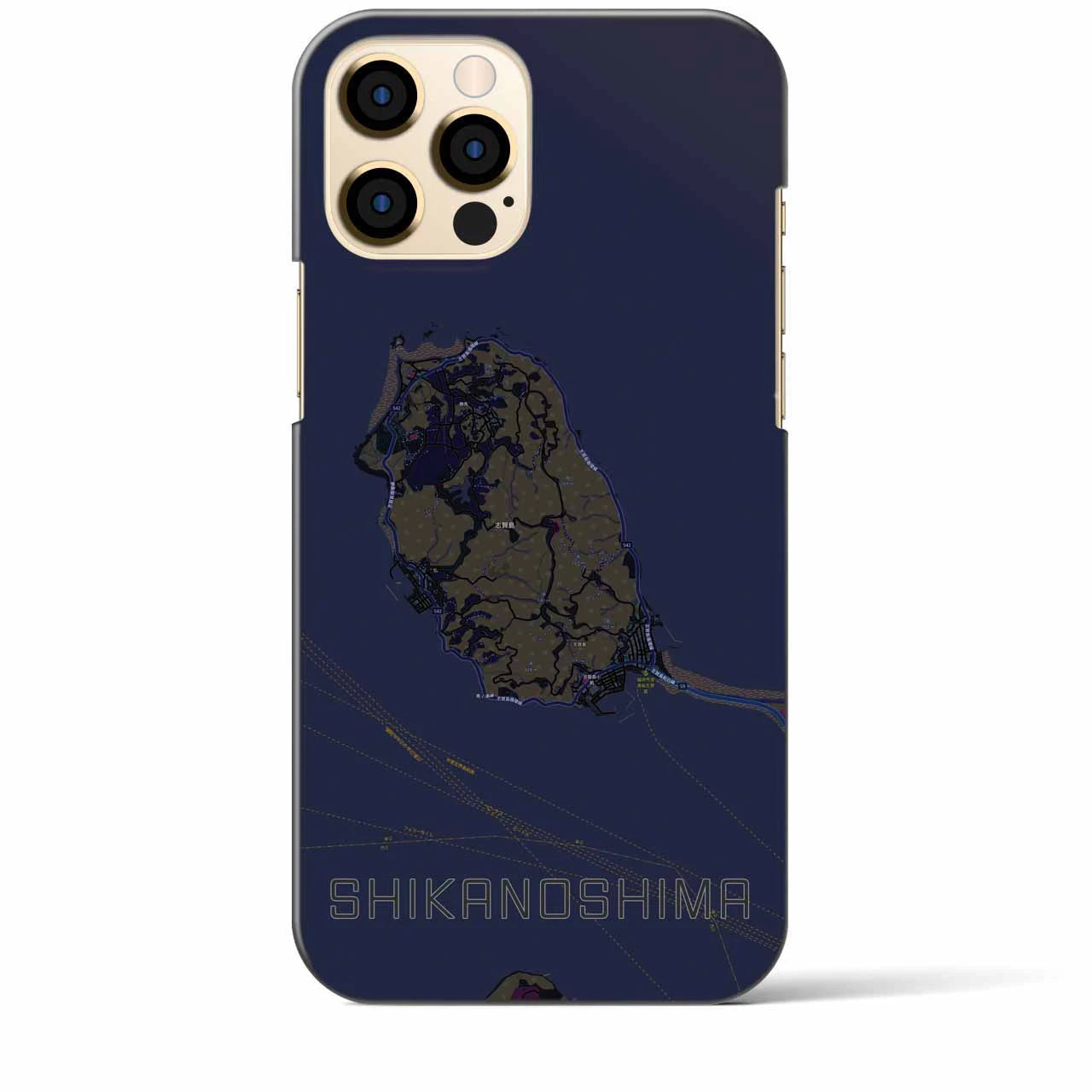 【志賀島】地図柄iPhoneケース（バックカバータイプ・ブラック）iPhone 12 Pro Max 用