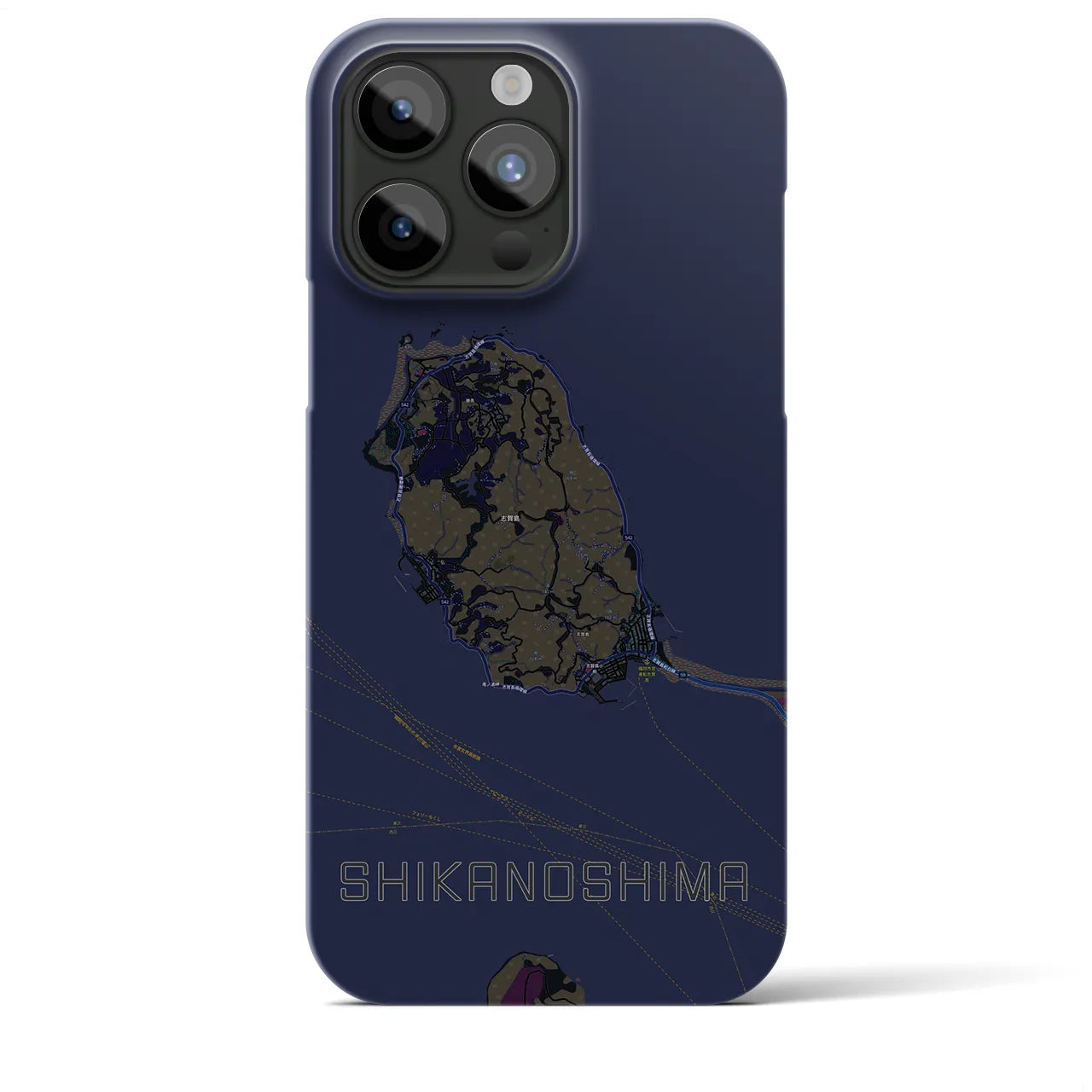 【志賀島】地図柄iPhoneケース（バックカバータイプ・ブラック）iPhone 15 Pro Max 用