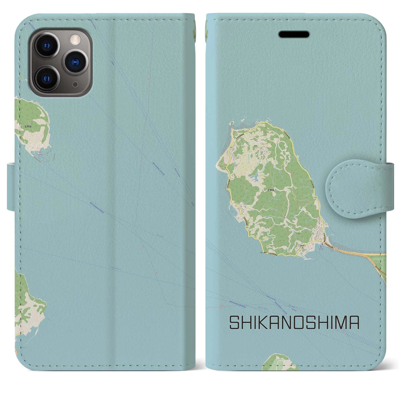 【志賀島】地図柄iPhoneケース（手帳両面タイプ・ナチュラル）iPhone 11 Pro Max 用