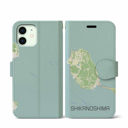 【志賀島（福岡県）】地図柄iPhoneケース（手帳タイプ）ナチュラル・iPhone 12 mini 用