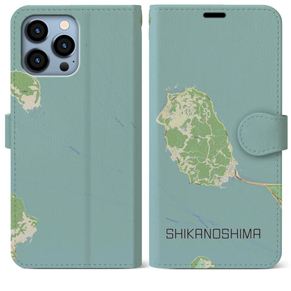 【志賀島（福岡県）】地図柄iPhoneケース（手帳タイプ）ナチュラル・iPhone 13 Pro Max 用