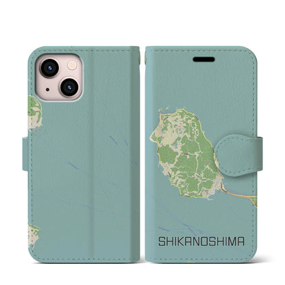 【志賀島（福岡県）】地図柄iPhoneケース（手帳タイプ）ナチュラル・iPhone 13 mini 用