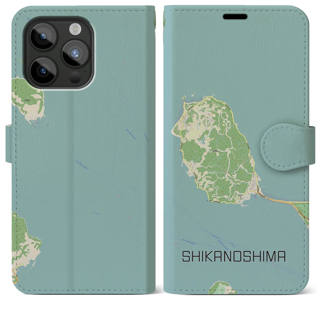 【志賀島】地図柄iPhoneケース（手帳両面タイプ・ナチュラル）iPhone 15 Pro Max 用