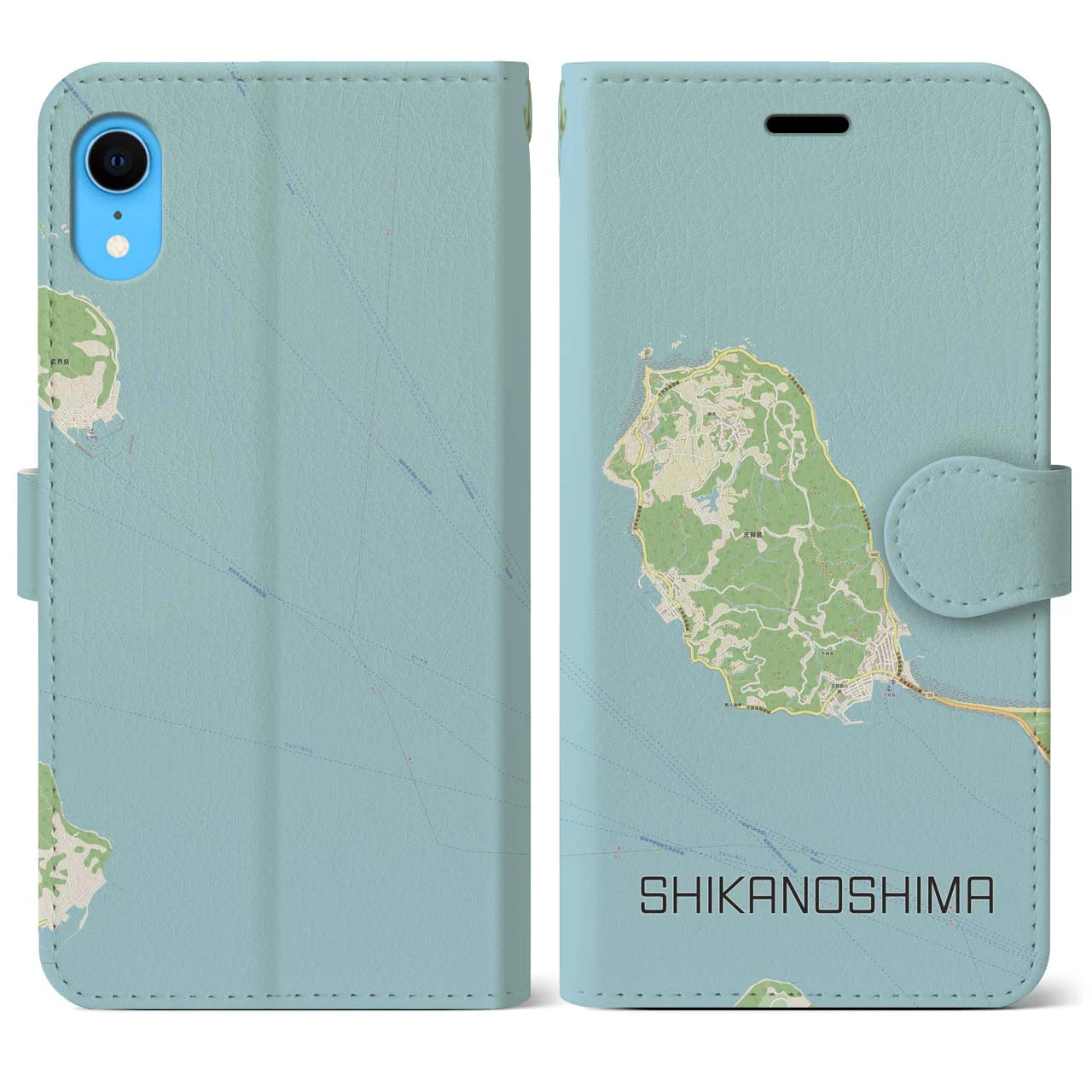 【志賀島】地図柄iPhoneケース（手帳両面タイプ・ナチュラル）iPhone XR 用